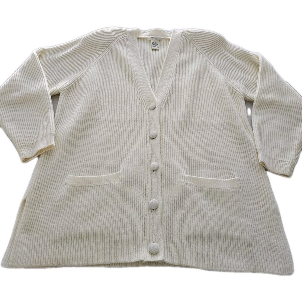 Vintage Yarnworks Acrylic Cardigan Sweater Women's Size 1X Off white Buttons